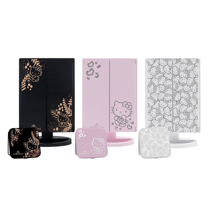 SlayStation Hello Kitty Supercute Trifold Compact Mirror with LED Lights Magnification, Touch Screen