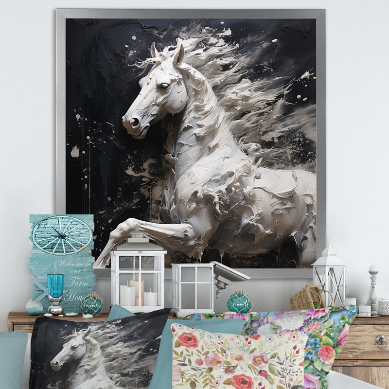 Cheval au galop minimalisme, H 16 po x l 16 po x P 1 po, Cadre simple argenté