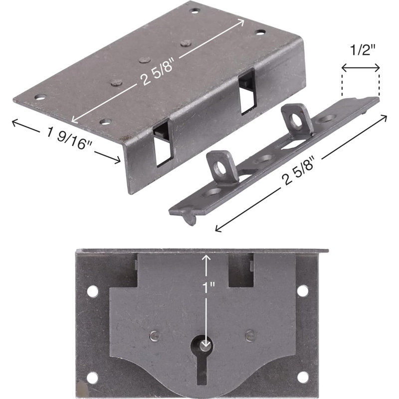 Small Half Mortise Steel Lock for Chest or Box Lid with Skeleton Key
