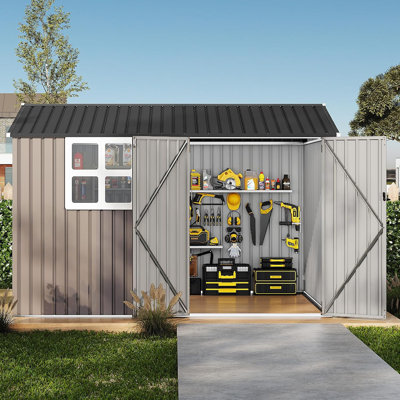 10x8 Outdoor Metal Storage Shed with Lockable Doors and Windows for Garden and Backyard