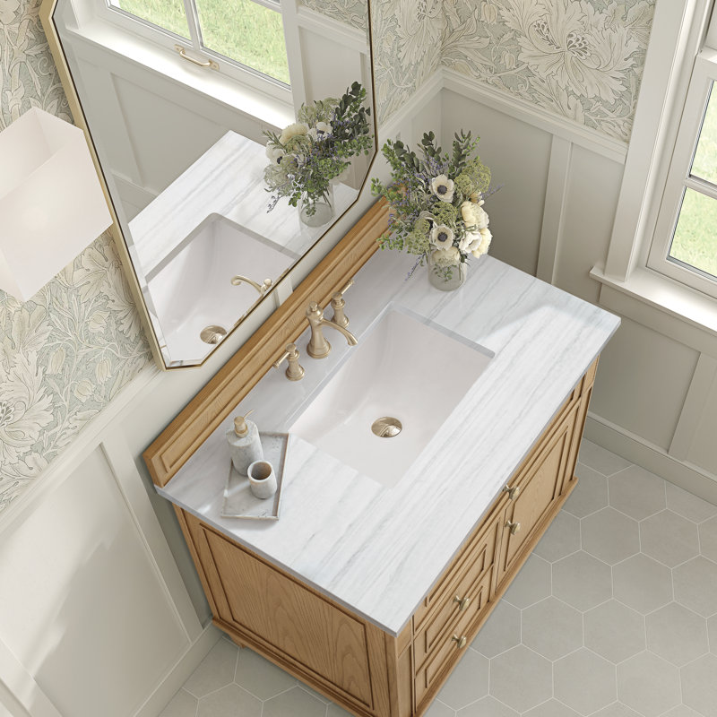 Lorelai 36'' W Single Vanity, Carrara White, Light Natural Oak, 8" Widespread