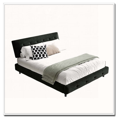 Chenille Platform Bed With Metal And Double Support