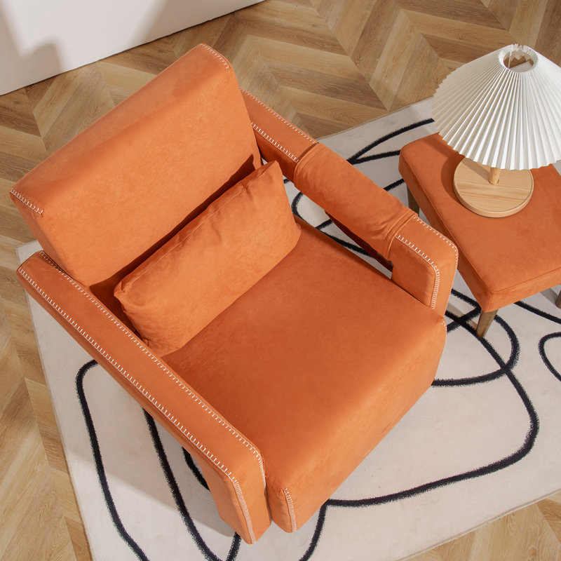 Laguer Faux Leather Armchair with Footstool, Orange