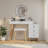 Dressing Table With LED Lights Glass Top Dressing Table With Extendable Side Table 5 Drawers Dressing Table With Mirror And Stool For Bedroom