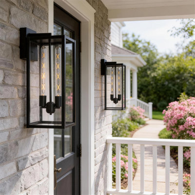 Black Rectangular Narrow Metal Frame with High-transparency Glass Outdoor Wall Light(Set of 2)