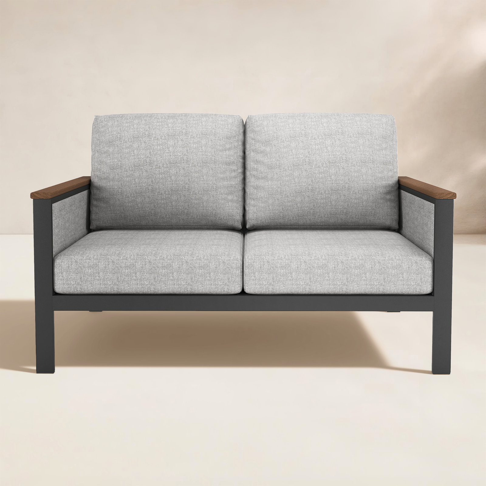 Townsend 55" Sunbrella® Patio Loveseat, Canvas Granite, Black/Canvas Granite