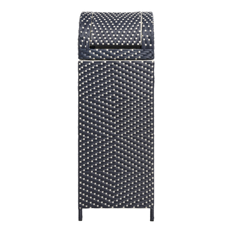 Darla All-Weather Wicker/Metal Swing Top Hideaway Outdoor Trash Can, Navy/White, 31.39 Gal