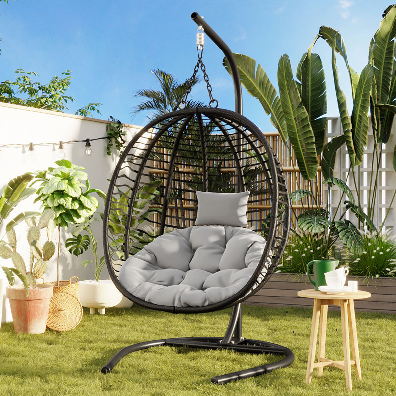 Fauteuil à œufs pliant pour une personne avec support, Gris, Noir
