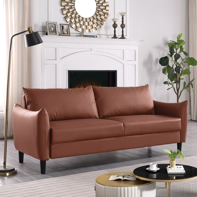 81'' Modern Style Upholstered Sofa With 2 Toss Pillows, Dark Brown