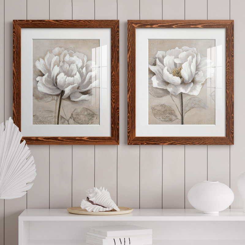 "Soft White I", ensemble de 2 reproductions d'art, H 24 po x l 36 po, Impression encadrée avec passe-partout, Érable