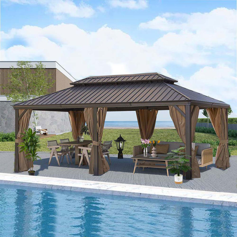 Patic Aluminum Patio Gazebo, Gray, 19.5 ft x 12 ft