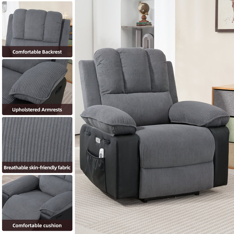 Upholstered Heated Massage Chair, Grey Fabric