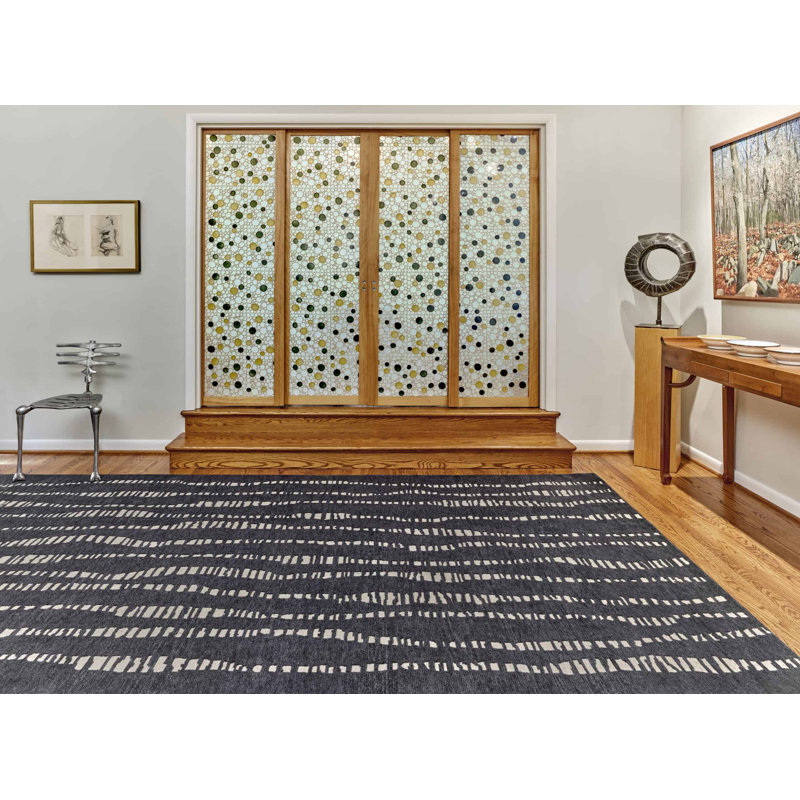 Terranova Wool Striped Area Rug in Onyx/Ivory, Rectangle 10' x 14'