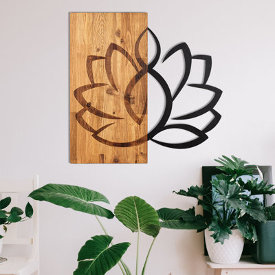 Élégant accessoire mural décoratif en bois, noir et noyer, 22,8 po x 22,8 po | Cadre 100% bois (épaisseur: 1,2 po) et 100% métal (épaisseur: 0,05 po) | Parfait pour la décoration intérieure et les accents élégants