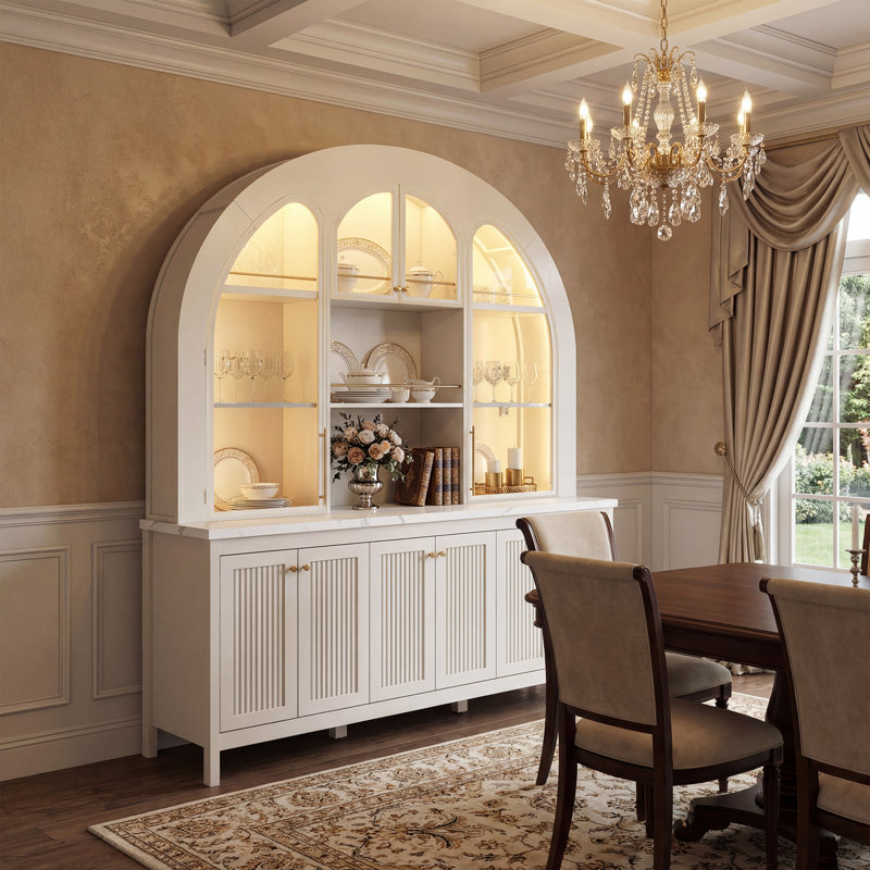 63" W Kitchen Pantry With Arched Huttch, White