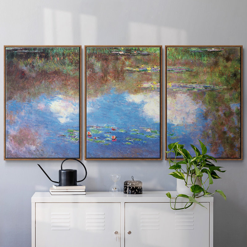 Water Lily Pond # 4 par Monet 3 pièces, H 36 po x l 75 po x P 2 po, Noyer