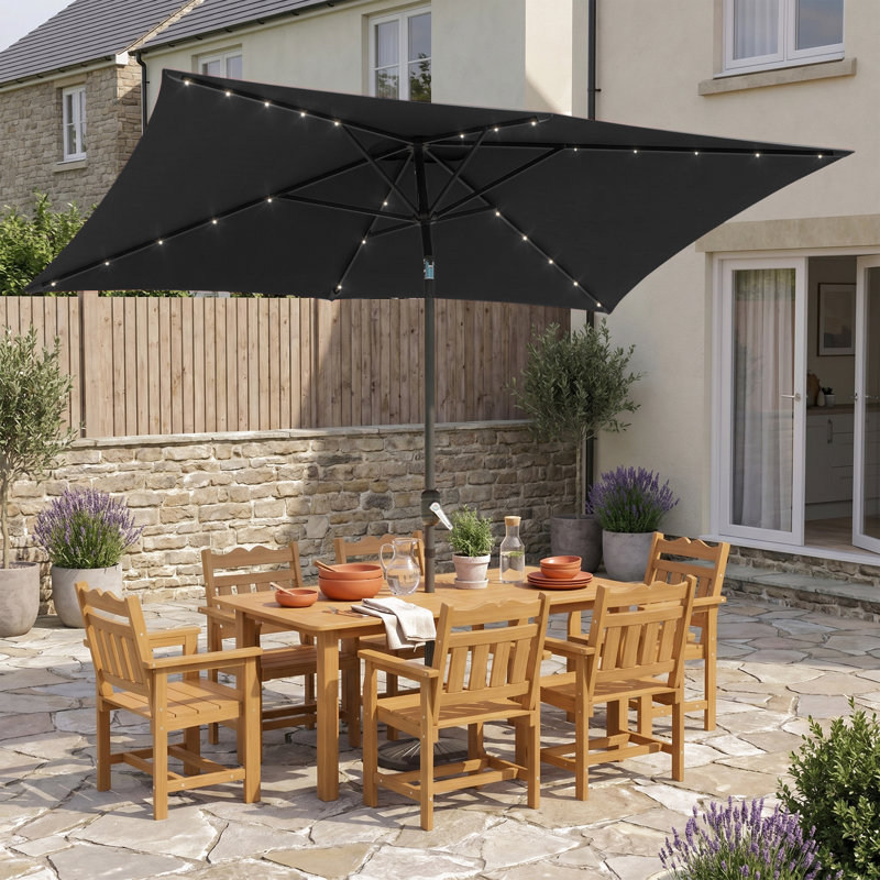 Parasol de marché rectangulaire 10 'x 6,5' avec manivelle, Noir, noir, noir, noir