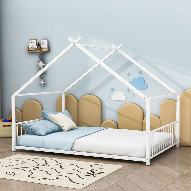 Metal House Bed, White, Full