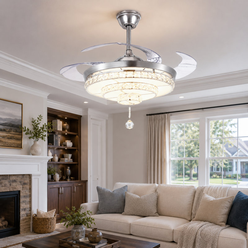 42" Silver Ceiling Fan With 5000cfm & Tri-color Dimmable Led, Adjustable Downrod For 13-20ft Ceilings