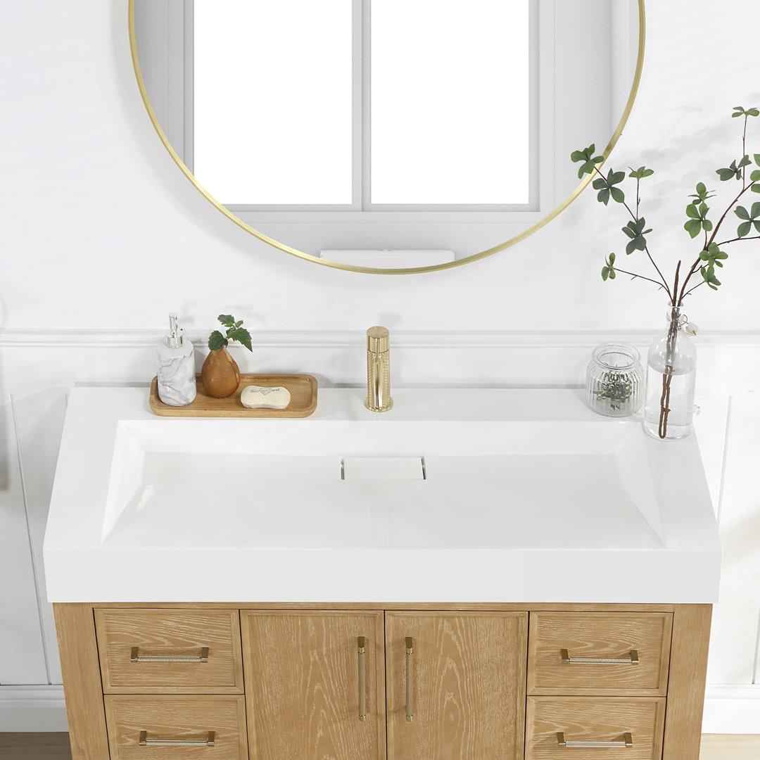 Cedrice 47.4 in. Rectangular White Composite Granite Stone Console Bathroom Vanity Sink Wade Logan®