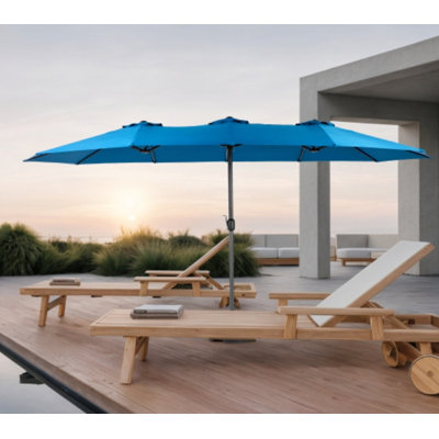 14.8 Ft Double Sided Outdoor Umbrella Rectangular Large with Crank ( Dark blue )(No Base)