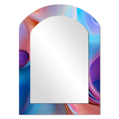Transitional blue and pink Shapes III - Transitional Shapes Asymmetrical Decorative Wall Mirror, Modern Arch Mirror, Printed Metal Art
