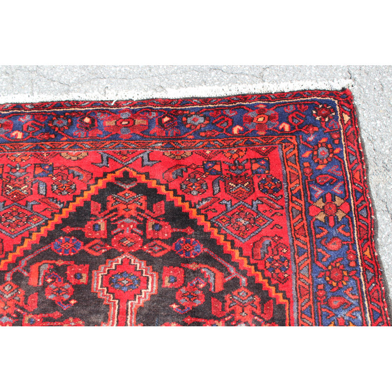 Tapis décoratif en laine noué à la main de conception unique rouge 4 pi 5 po x 6 pi 5 po Briyanah