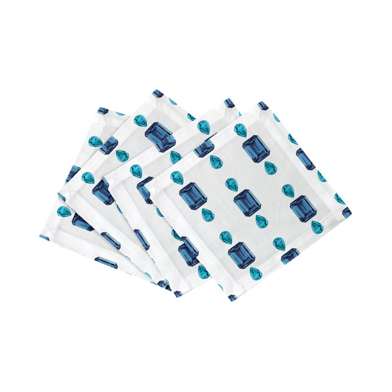 Gem Sapphires Cotton Sateen Cocktail Napkins, White
