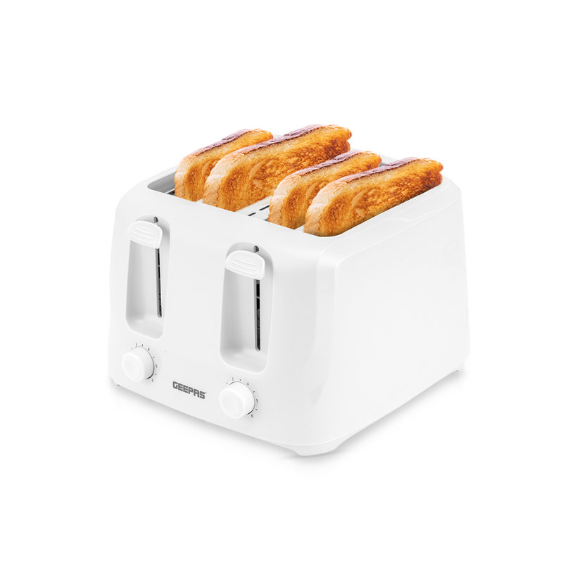 GEEPAS 4 Slice Toaster 6 Browning Levels with 2 Controls, Cancel Function 2 Removable Crumb Trays 1400W, White