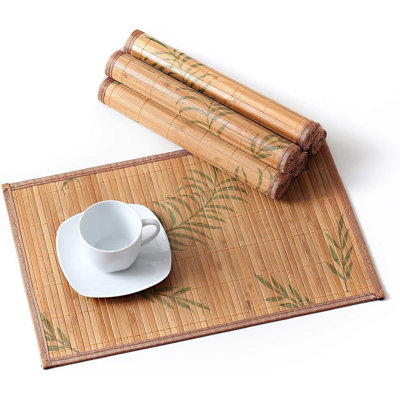 Ensemble de 6 napperons, ensemble de napperons en bambou à motif de feuilles, napperon tissé 18 po x 12 po, napperons lavables résistants à la chaleur pour la cuisine, feuilles brunes