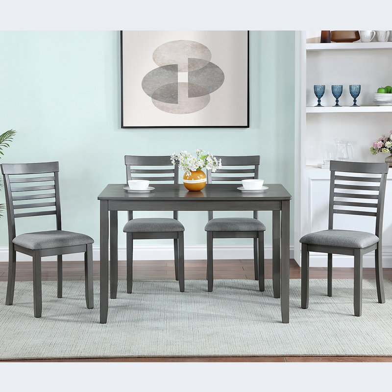 Ensemble de salle à manger moderne 5 pièces, table de salle à manger rectangulaire en bois avec 4 chaises rembourrées pour la cuisine et la salle à manger