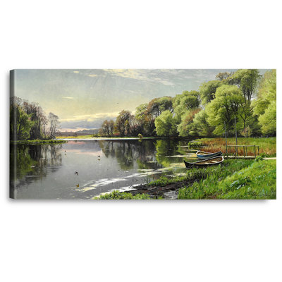 Spring Day. The Mill Pond At Orholm By Peder Mork Monsted Framed Size:22X36 Inches,Image Size:16X30 Inches,Silver Edge Frame The World Classic Art Reproductions,Wall Art For Home Decor