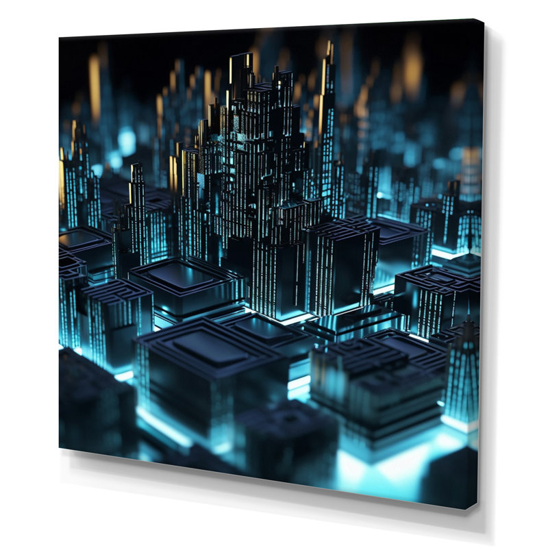«Cityscape Futur Architecture Turquoise I» sur toile, H 36 po x l 36 po, Toile tendue