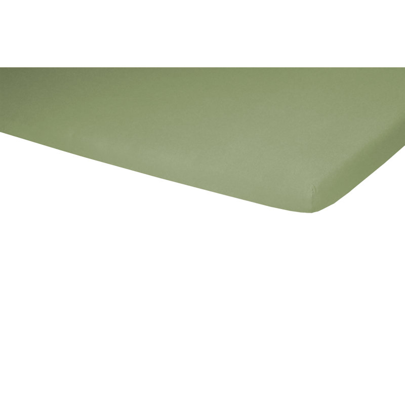 Cotton Blend Jersey Knit Fitted Sheet, Moss Green, 140 x 220 cm