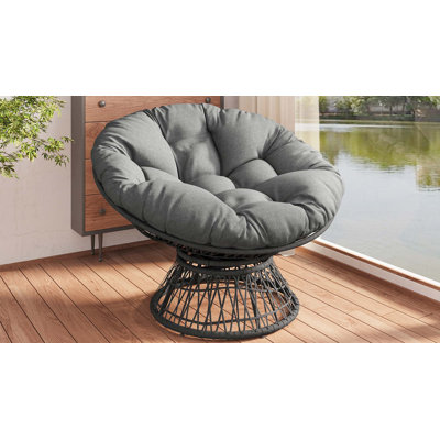 Fauteuil ergonomique en osier de 40 po avec coussin en tissu à densité de nuage épais, housse à 3 résistances, structure en fer de grande capacité, pivotant à 360 degrés pour la lecture, le salon, la chambre à coucher, le salon, la base naturelle
