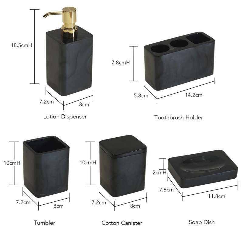 Cotrufello Bathroom Accessory Set, Pearl Black