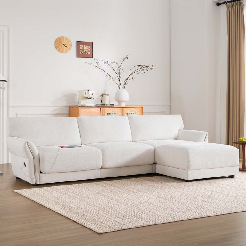 110" Modular Sectional Sofa, L-Shape with Extra-Wide Seat Cushion, USB and Type-C Charger, Petal Armrest Design, High Density Foam, Free Movement Ottoman, Wood Frame, Chenille, 4 Seat