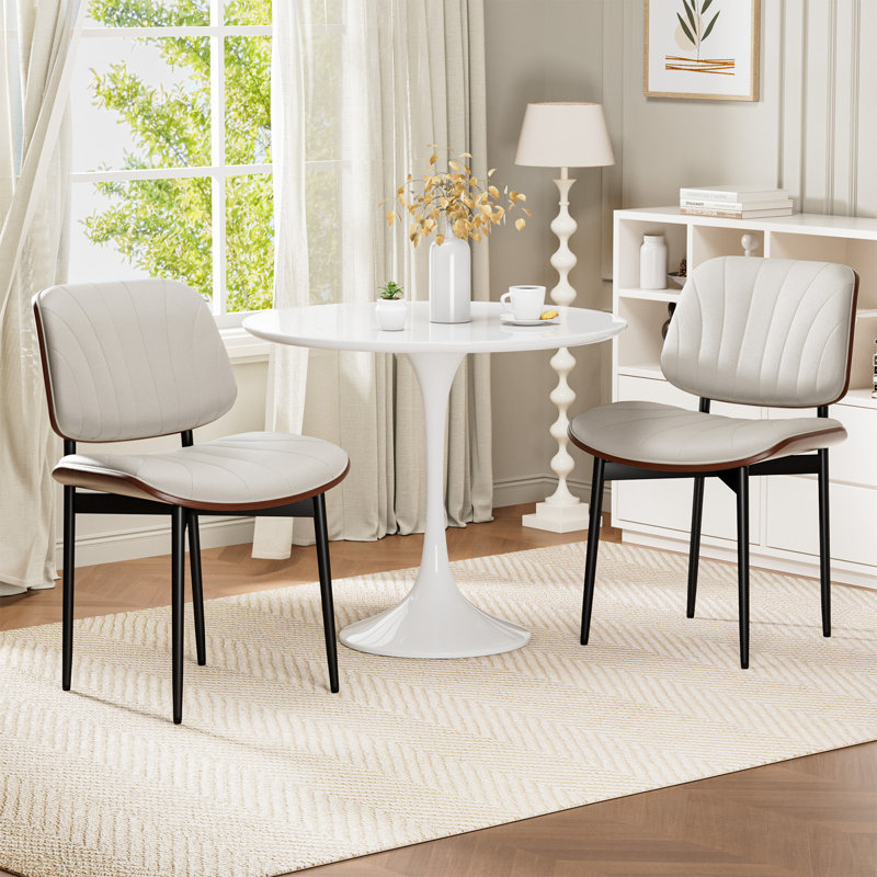  Faux Leather Dining Chairs Set of 2, Mid-Century Modern Upholstered Side Chairs with Wood Frame for Dining Rooms,Kitchens,Living rooms