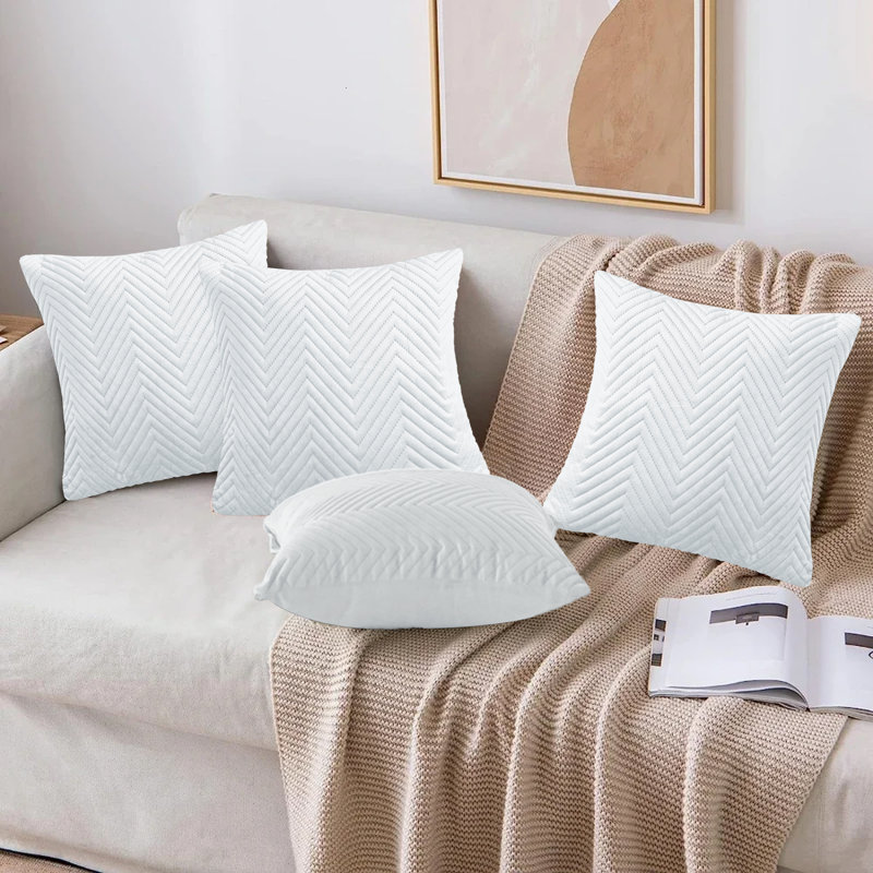 Embossed Velvet Cushion Cover (4 Piece Set), White