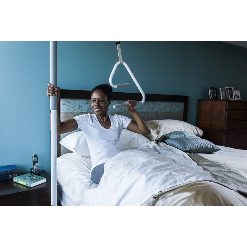 HEALTHCRAFT SuperTrapeze, (8-Feet) Floor to Ceiling Grab Bar, Pole with Overhead Trapeze, Support for Assisted Transfers in Bed, Features An Ultra-Ergonomic Offset Handle (300 Lbs. Capacity)