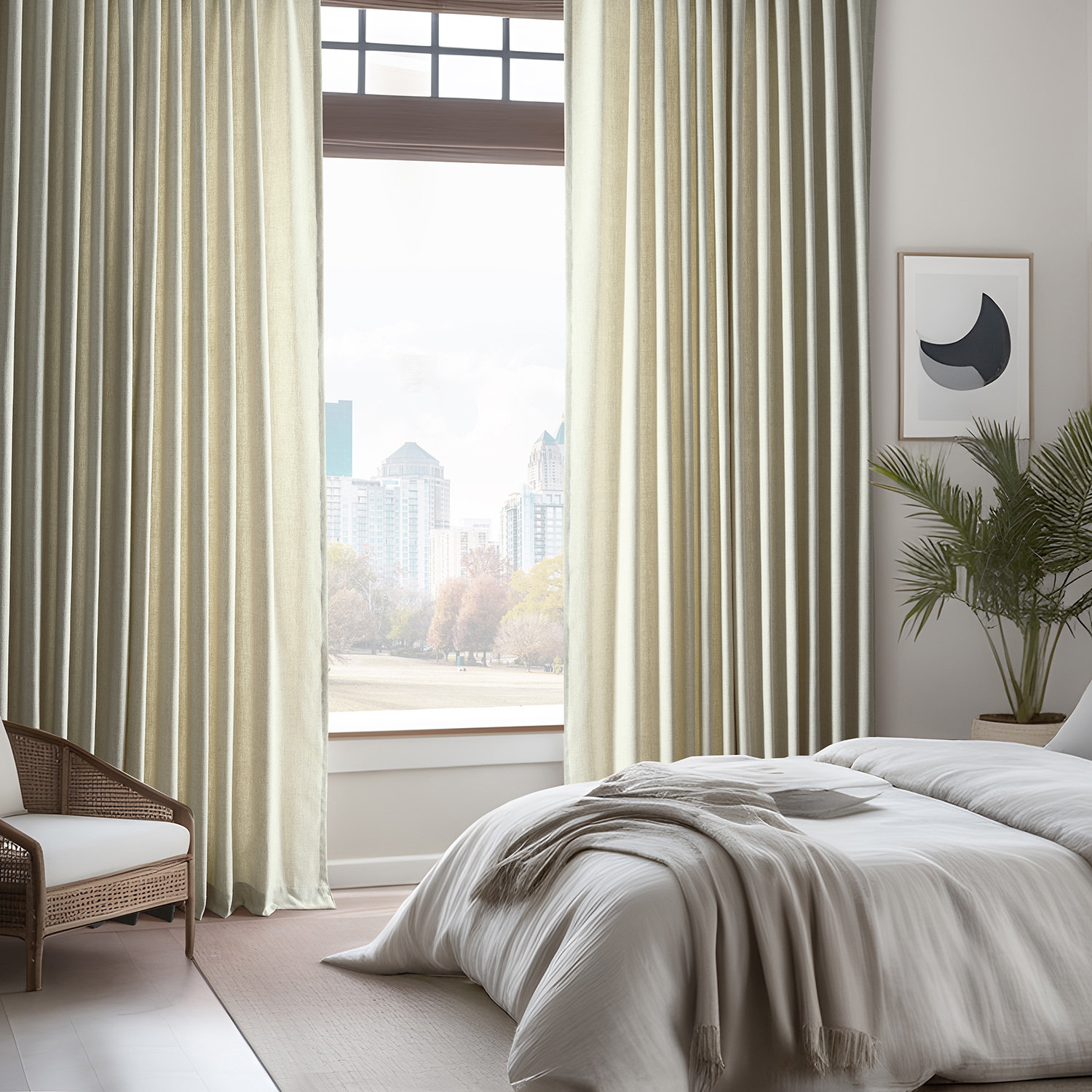 Farmbry Faux Linen Curtain Panel Set, Beige, 50" W x 96" L