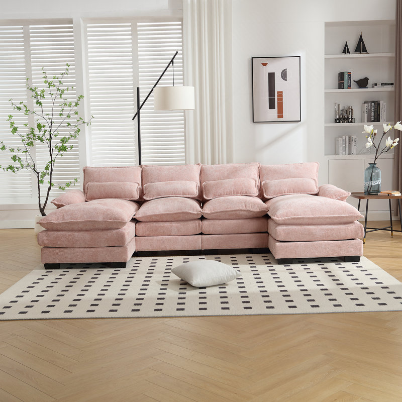 Luxueux canapé surdimensionné en forme de U avec des matériaux de haute qualité et une fabrication robuste, Rose