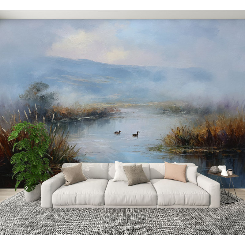 Papier peint auto-adhésif Pere and Stick Serene Pond Ducks Mountain Nature Inspired, L 144 po x l 100 po