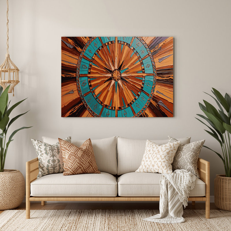 Art mural en métal brun à motif sud-ouest 229 médaillon Sunburst, H 288 po x l 432 po x P 0,05 po