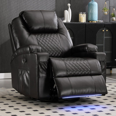 Power Swivel Rocker Bruckner Chair for Adults - Rocking Bruckner with Heat and Massage/Cup Holder/LED Lights/USB & Type-C Ports/Side Pocket for Living