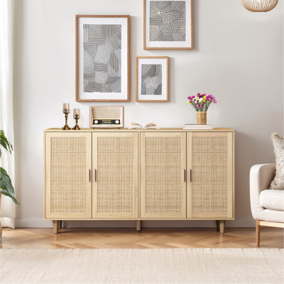 62.20"Elegant And Functional 4-Door Rattan Decorative Storage Cabinet,For Bedroom,Living Room,Office,Easy Assembly