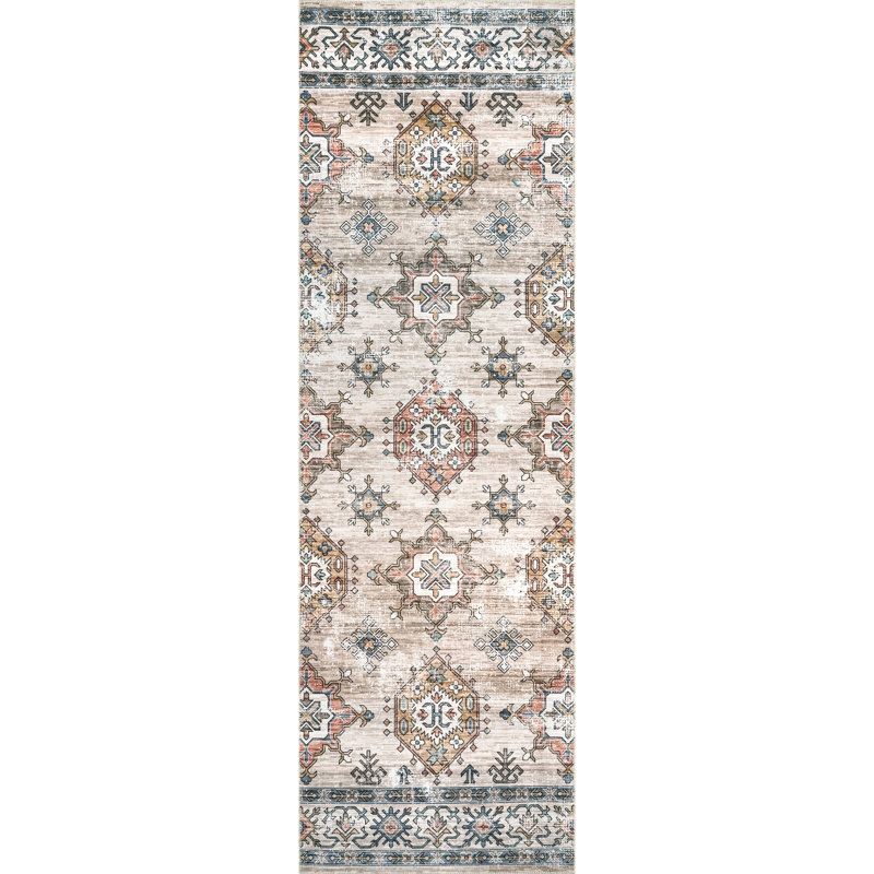 Finley SpinClean Machine Washable Vintage Distressed Area Rug, Round 6'