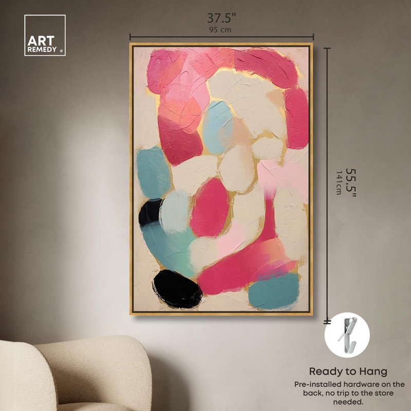 «Candy Pills Canvas Sunset», art mural abstrait par Art Remedy, Cadre doré, H 55 po x l 37 po
