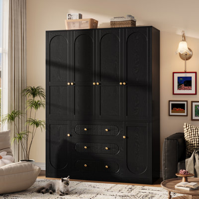 72" Tall Luxurious 4-Door Wardrobe With 3 Drawer And 3 Hanging Rod