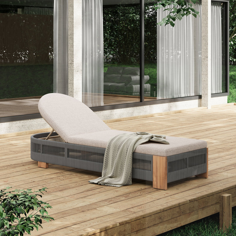Outdoor Chaise Lounge Chair With Adjustable Backrest And Cushion, Gray